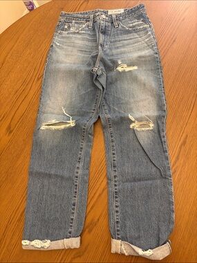 Woman’s AG high waisted, “The Phoebe”  Distressed Denim Jeans - Blue